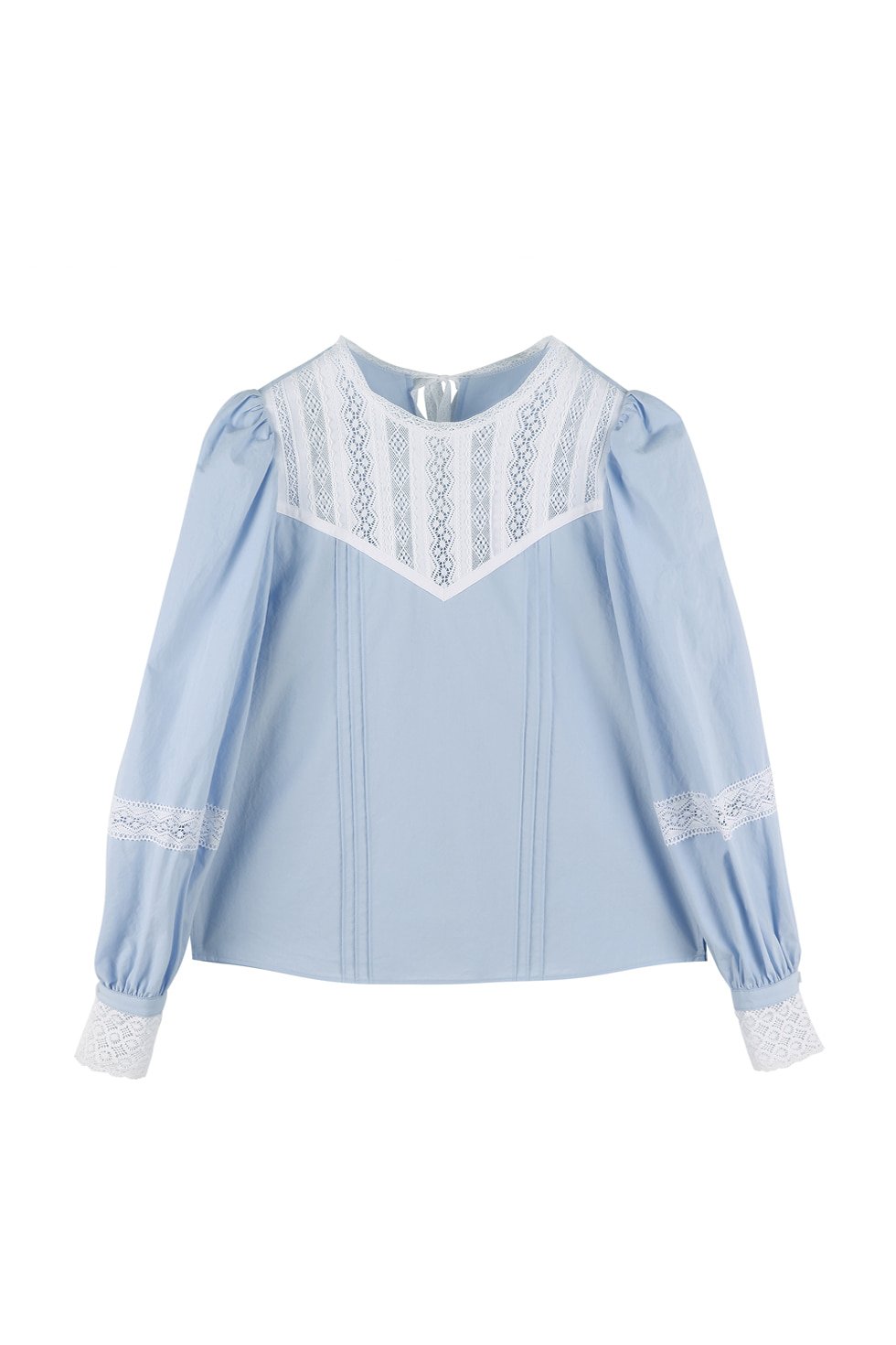 LACE TAPE PUFF BLOUSE - BLUE