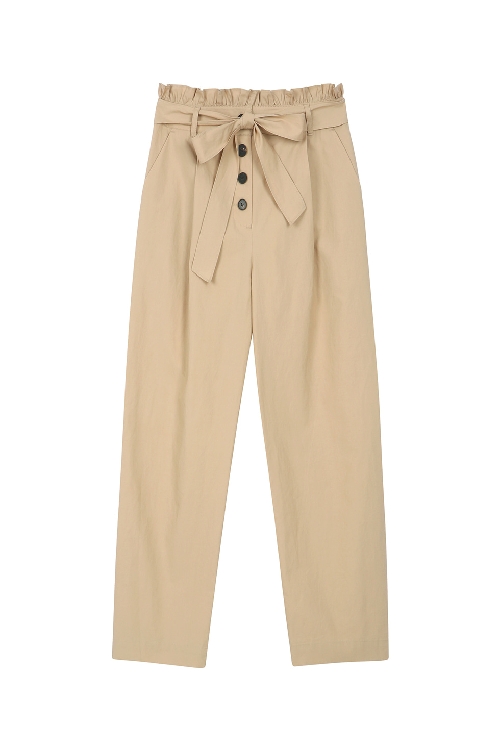 BUTTON UP SHIRRING PANTS - BEIGE