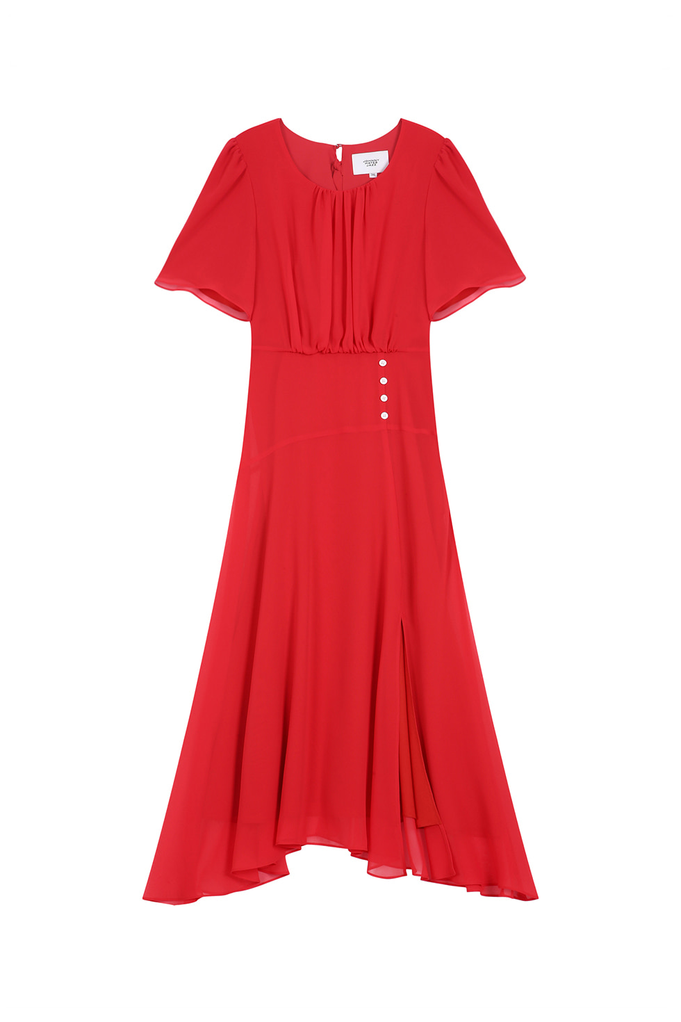 CHIFFON SHIRRING DRESS - RED