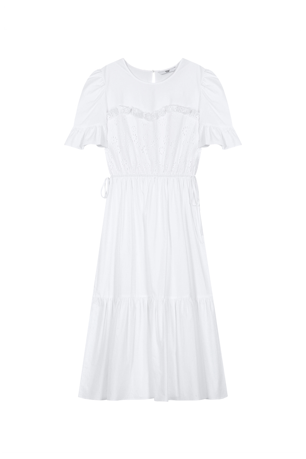 EMBROIDERY LAYERED COTTON DRESS - WHITE