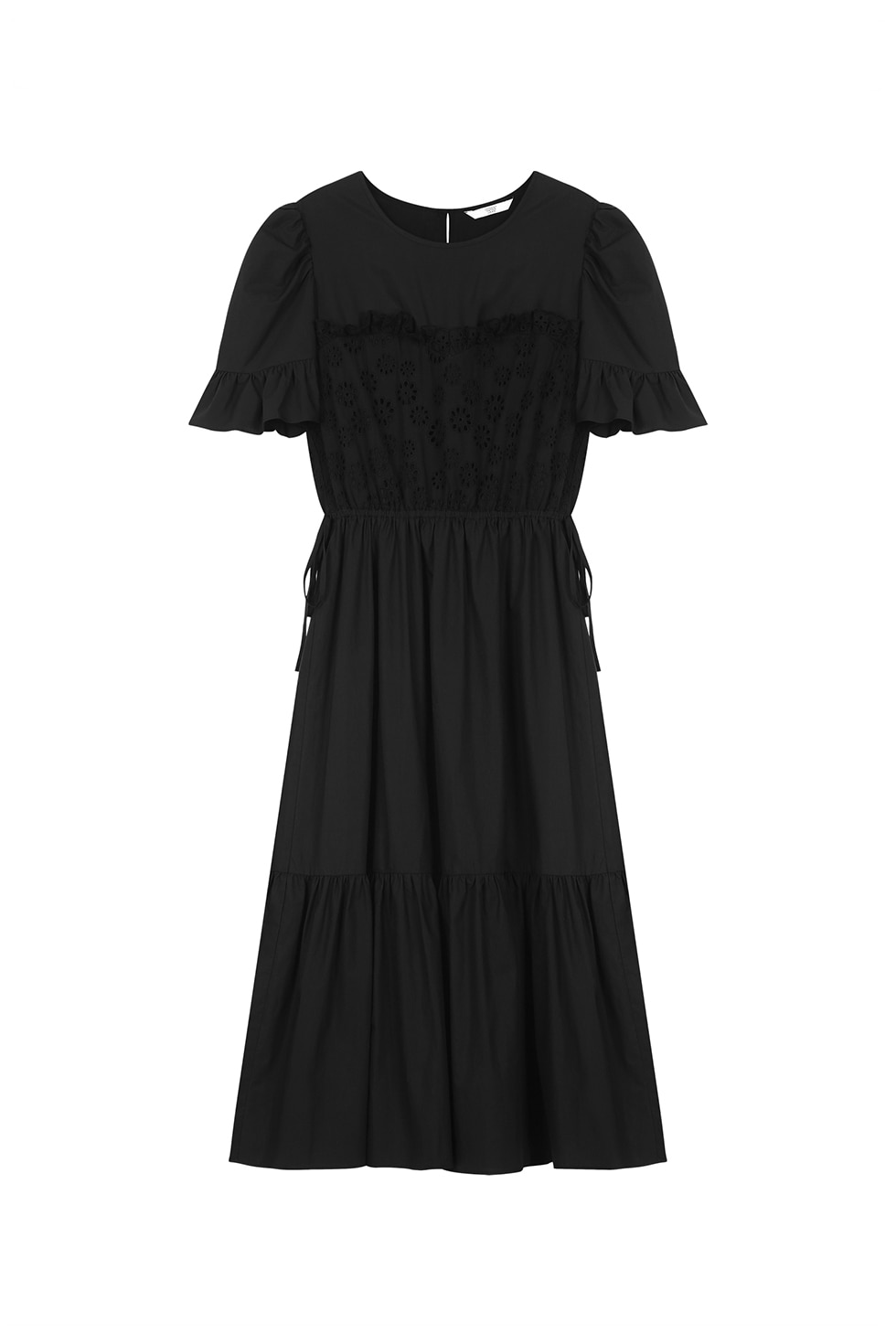 EMBROIDERY LAYERED COTTON DRESS - BLACK