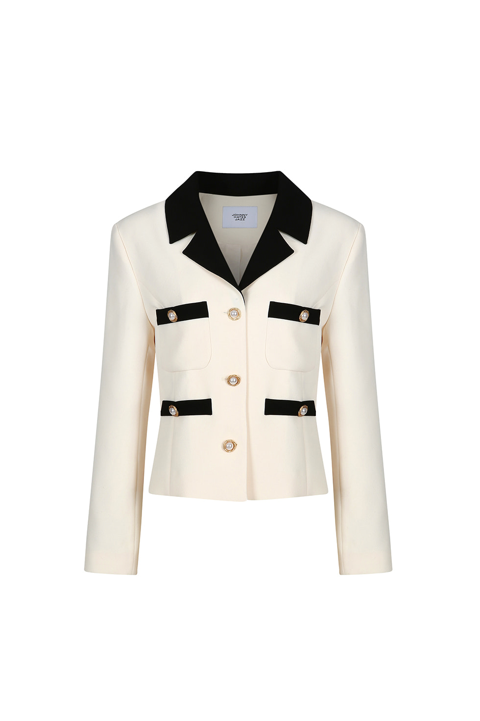 PEARL BUTTON CONTRASTED JACKET - BEIGE