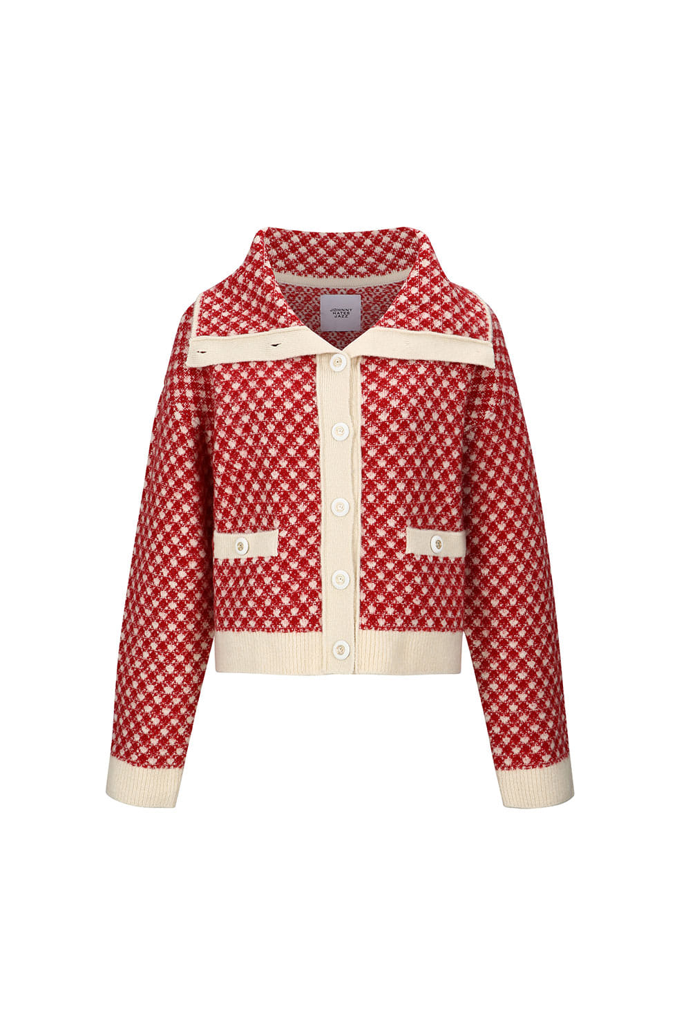 GINGHAM KNIT CARDIGAN - RED