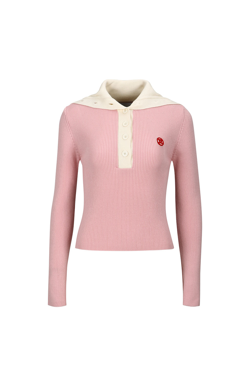 CONTRASTED NECK COLLAR KNIT TOP - PINK