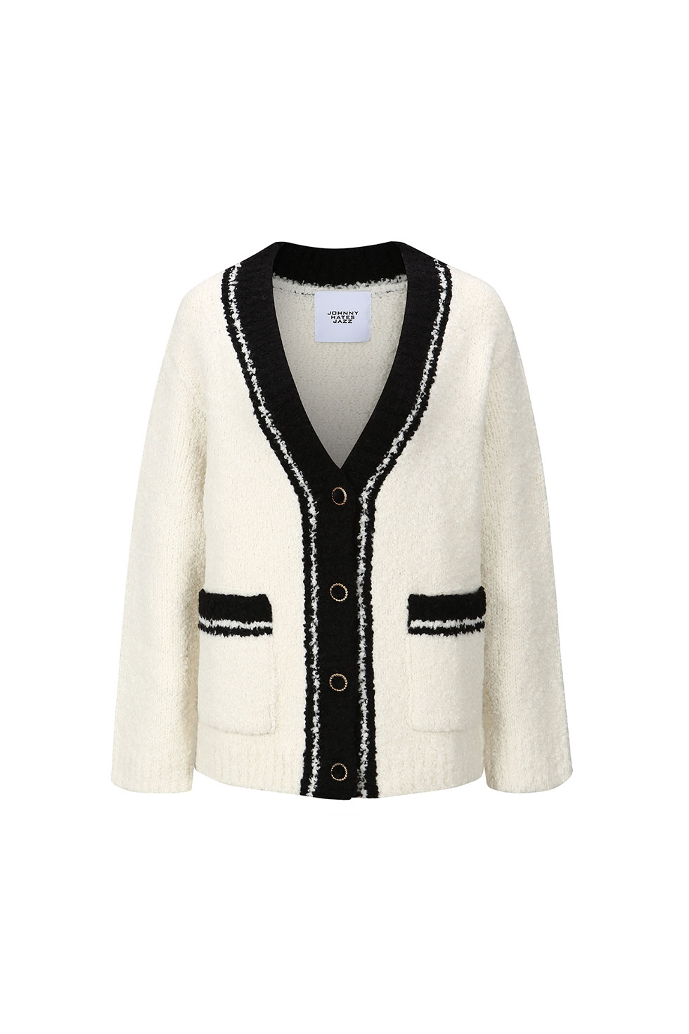 TRIMMED BOUCLE CARDIGAN - IVORY